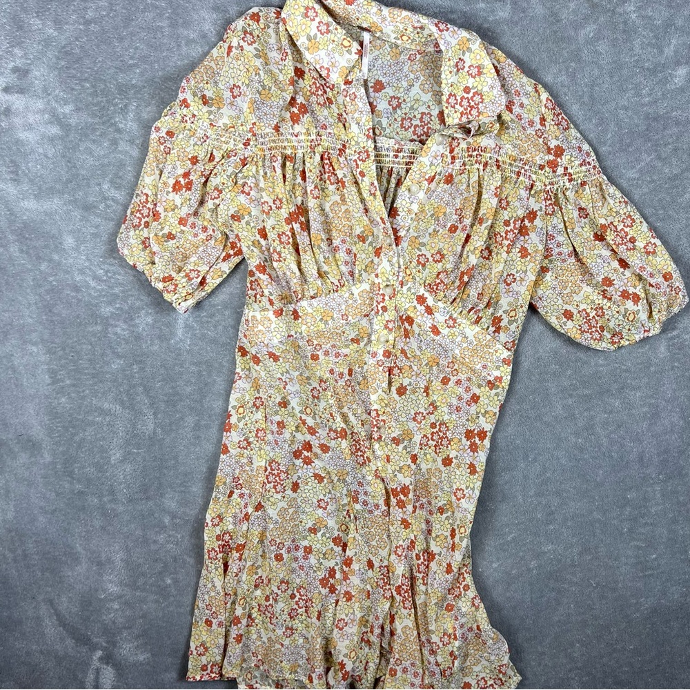 Free People Dress Womens XS Revolve Bonnie Floral Button Retro Sheer Tea Combo - Picture 6 of 11